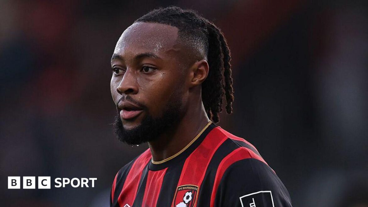 Close up of Bournemouth winger Antoine Semenyo 
