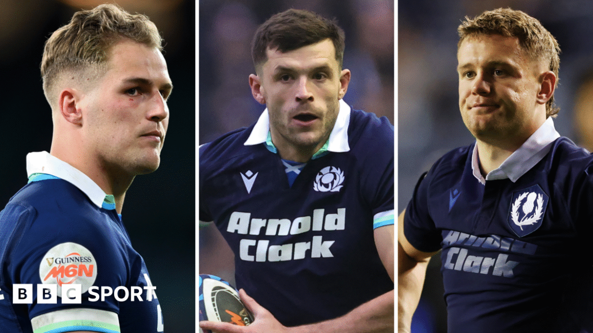 A split picture of Duhan van der Merwe, Blair Kinghorn and Darcy Graham