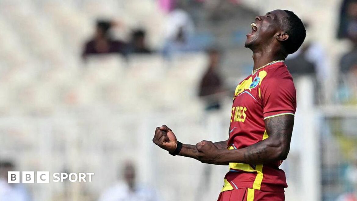 West Indies' Shamar Joseph celebrates