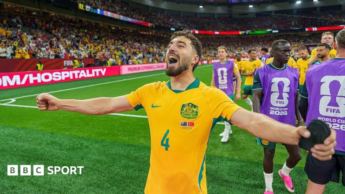 Jacob Italiano of Australia celebrates after their win over Turkey at the 2026 Fifa World Cup