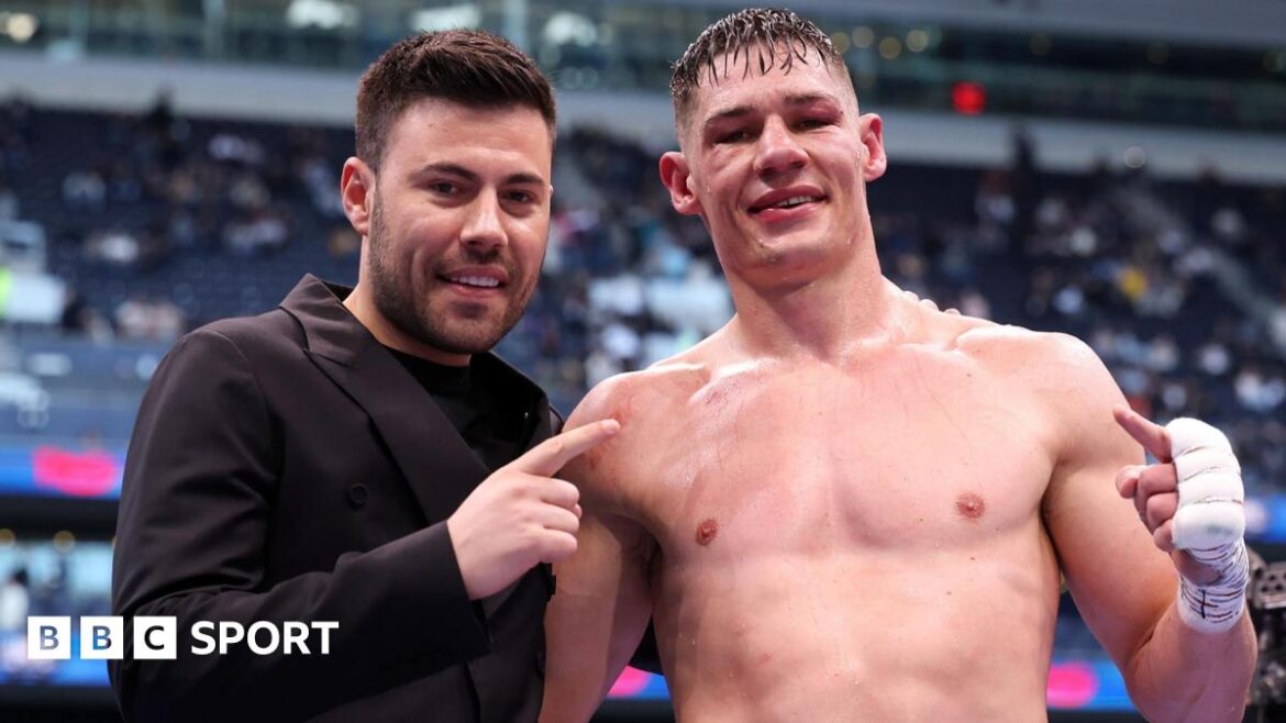 Chris Billam-Smith with Boxxer promoter Ben Shalom after victory against Brandon Glanton