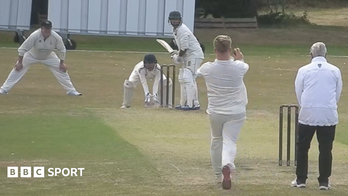 A screenshot of a ball about to be bowled during Saltburn's second XI match against Norton on Saturday 