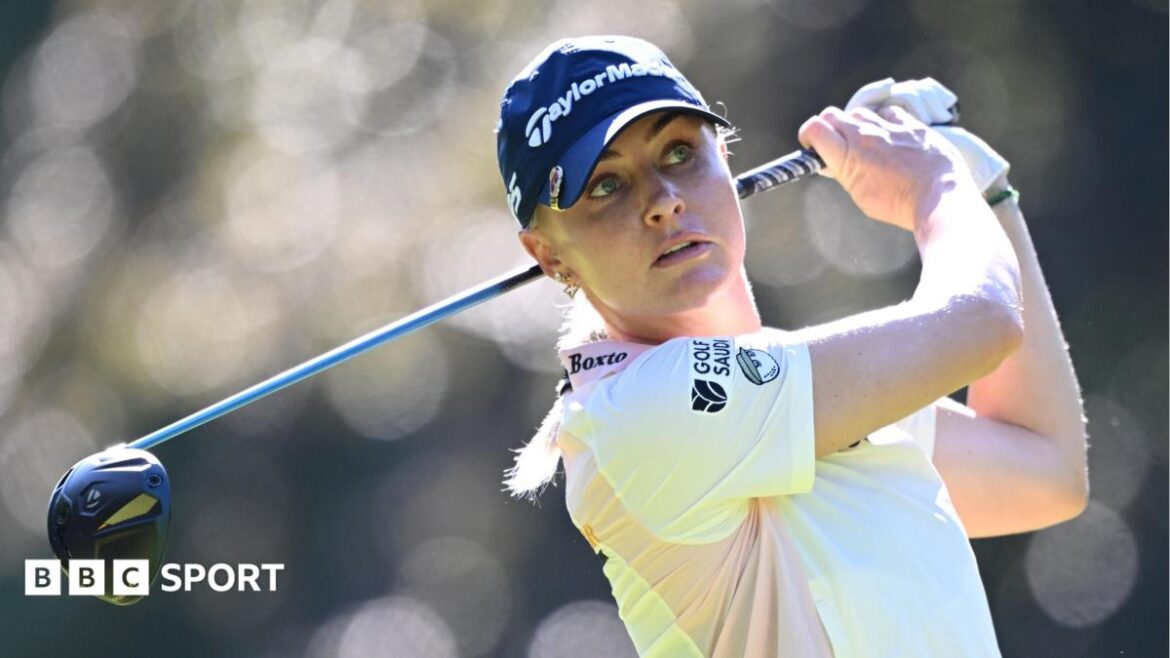 Golfer Charley Hull hits a drive at the 2026 Evian Championship