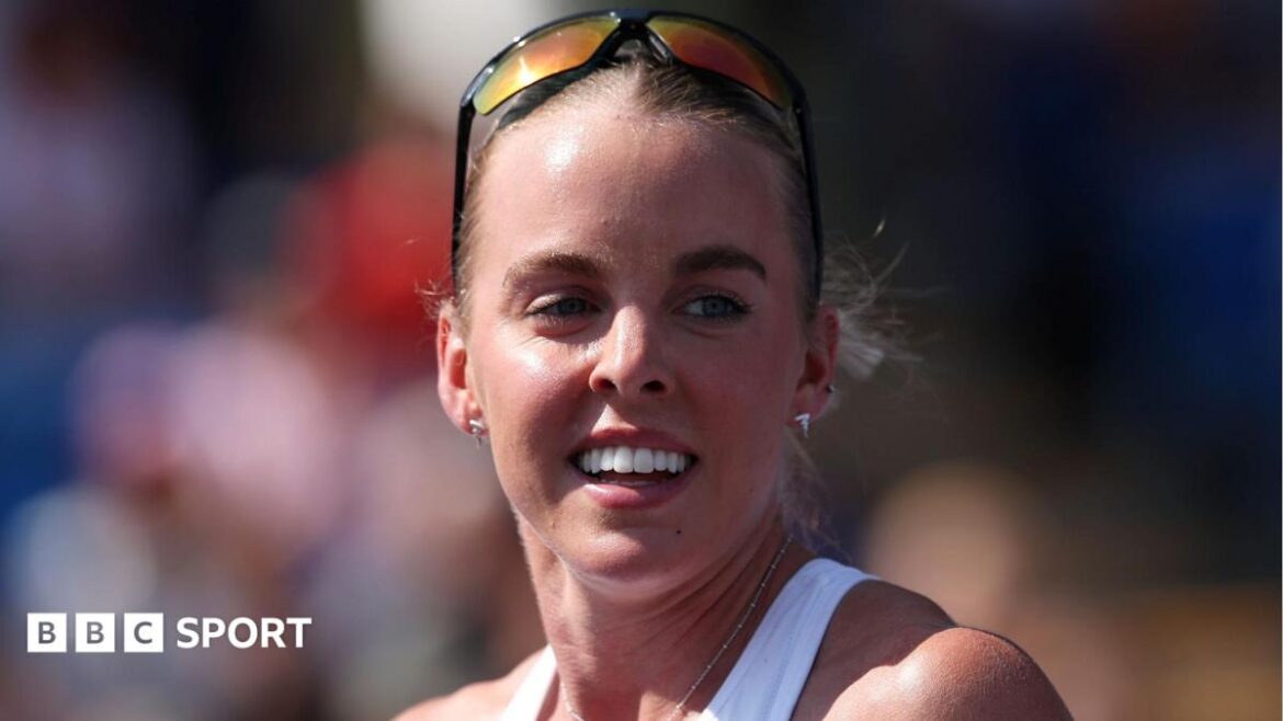 Keely Hodgkinson smiles after winning her women's 800m heat in Birmingham