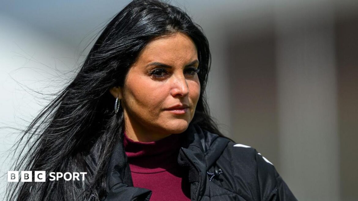Hearts head coach Eva Olid watches from the technical area during the ScottishPower Women's Premier League match between Hearts Women and Glasgow City 