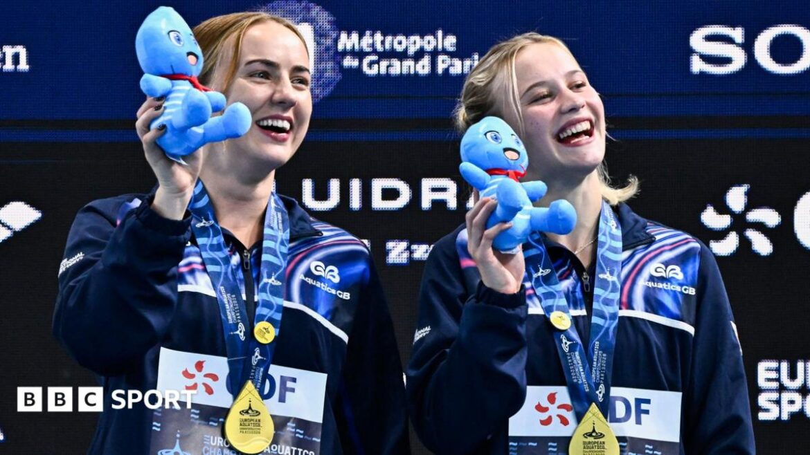 Lois Toulson and Maisie Bond celebrate winning gold 